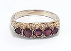 ORNATE VINTAGE STERLING SILVER GILT & 5 GRADUATED GARNET GYPSY SETTING RING 'O'