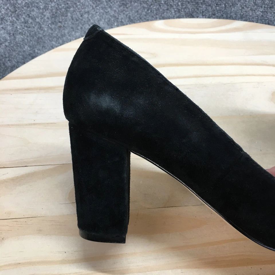 Lands End Heels Womens 7.5 B Casual Slip On Block Heel Pumps Black Suede Leather - Image 2 of 4