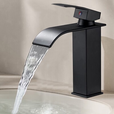Wasserhahn Bad Schwarz Wasserfall Waschtischarmatur Waschbecken Einhand Modern