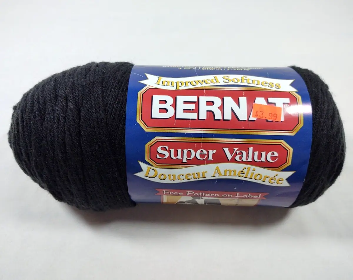 Bernat Super Value Yarn Black 8 oz 225 g 4 Ply Worsted 100