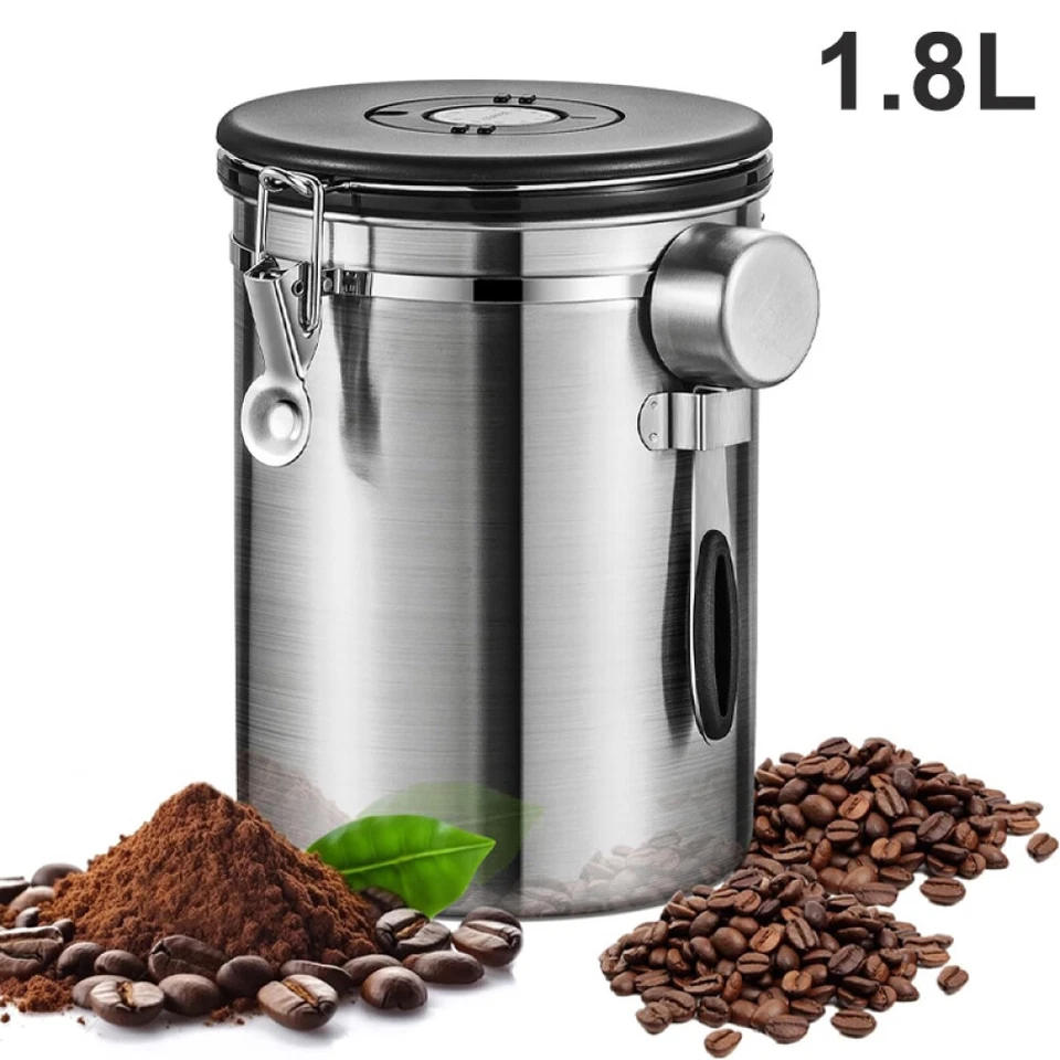 Kaffeedose Luftdicht Edelstahl Behälter für 1kg Kaffeebohnen inkl. Dosierlöffel - Bild 3 von 4
