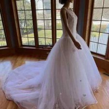  Venus White Sleeveless Beaded Lace Tulle Wedding Ball Gown Bridal Dress Size 10