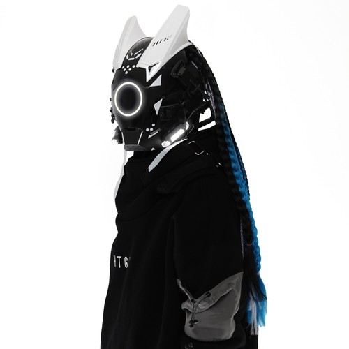 Futuristische Cybermaske mit LED-Leuchten für Cosplay und Techwear Mode - Bild 62 von 80