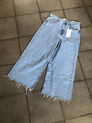 Zara Blue High Rise Denim Culottes Cropped Jeans UK16 EU44 New