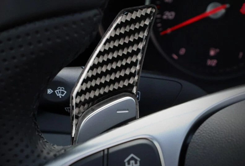 Guarnição de pás de câmbio de volante de fibra de carbono real 2X para Benz GLC X253 2016-19 - Imagem 3 de 4