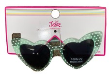 Justice Polka Dot Cat Eye Girl s Cat Heart Shape Sunglasses Green White NWT