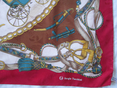 Foulard Vintage 100% Soie - Fond Gris - 52x52 Cm - Sans Marque