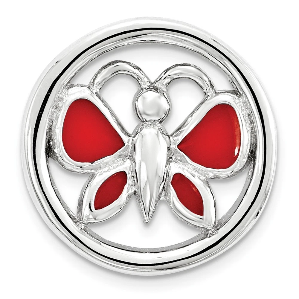 Sterling Silver Small Red Enamel Butterfly Frame Slide Stackable Expressions