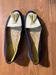 Women's Coach Leather Navy/Bright Citrine Tassel Loafer Espadrilles Size 7