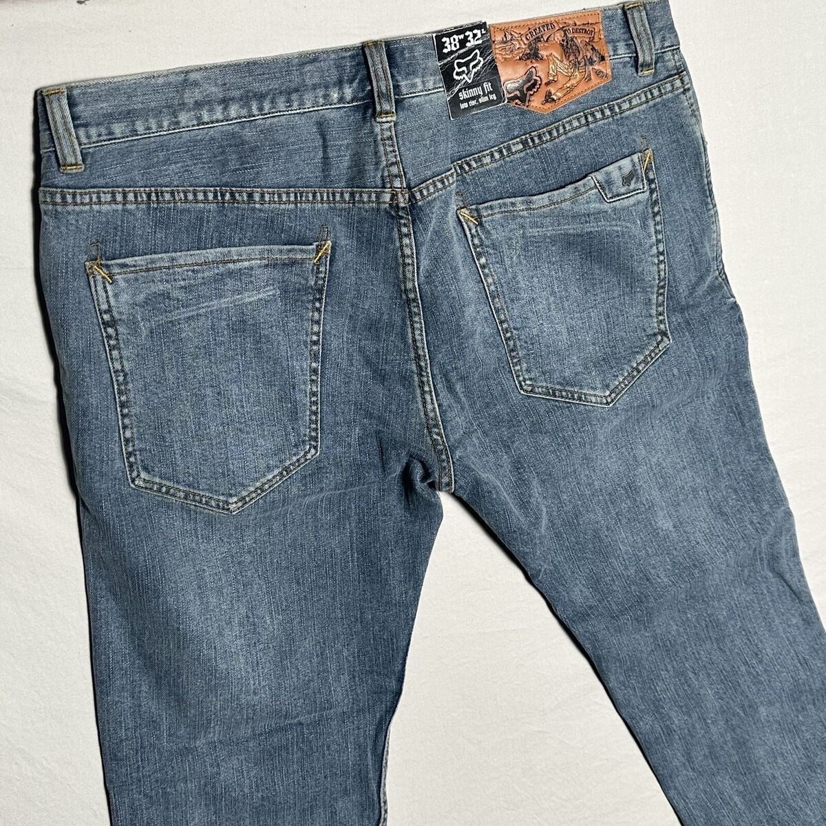 NEW Fox Denim Jeans Skinny Fit Low Rise Slim Leg 38x32 NEW Fox Denim Jeans Skinny Fit Low Rise Slim Leg 38x32