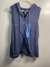 active life womens navy heather sleeveless zip up hooded vest size large
