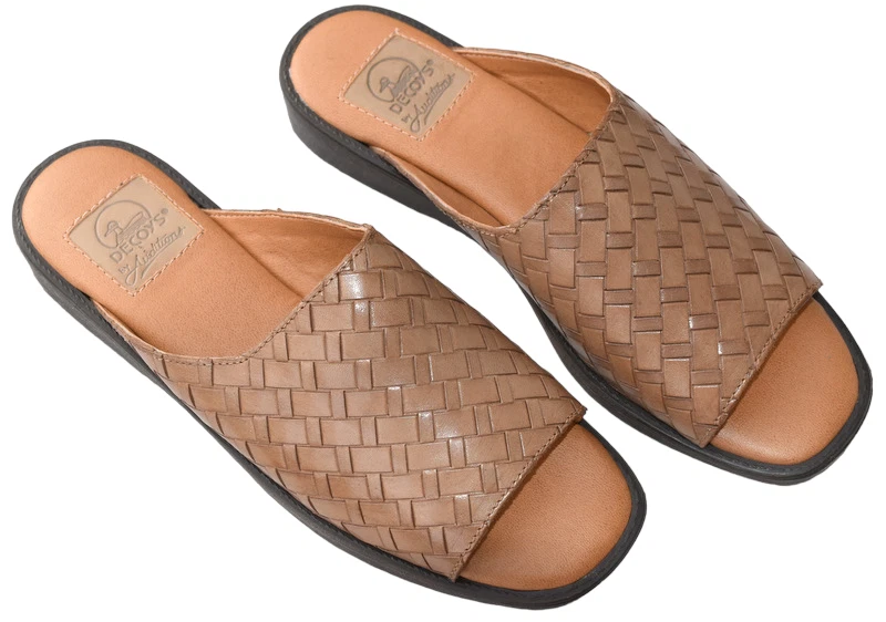Decoys by Auditions Slides Sandals Brown Woven Flat Heel Slip On Leather Size 6M - Image 2 of 4