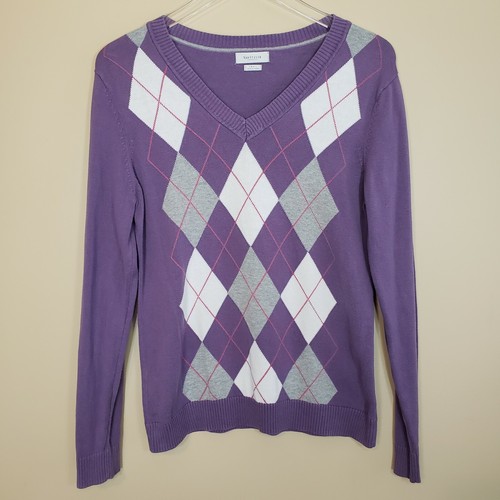 Van Heusen Argyle V Neck Sweater Size 