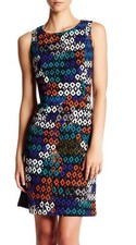 Nine West Lapis Spice Multi Geo Print Boatneck A-Line Stretch Knit Dress - $99