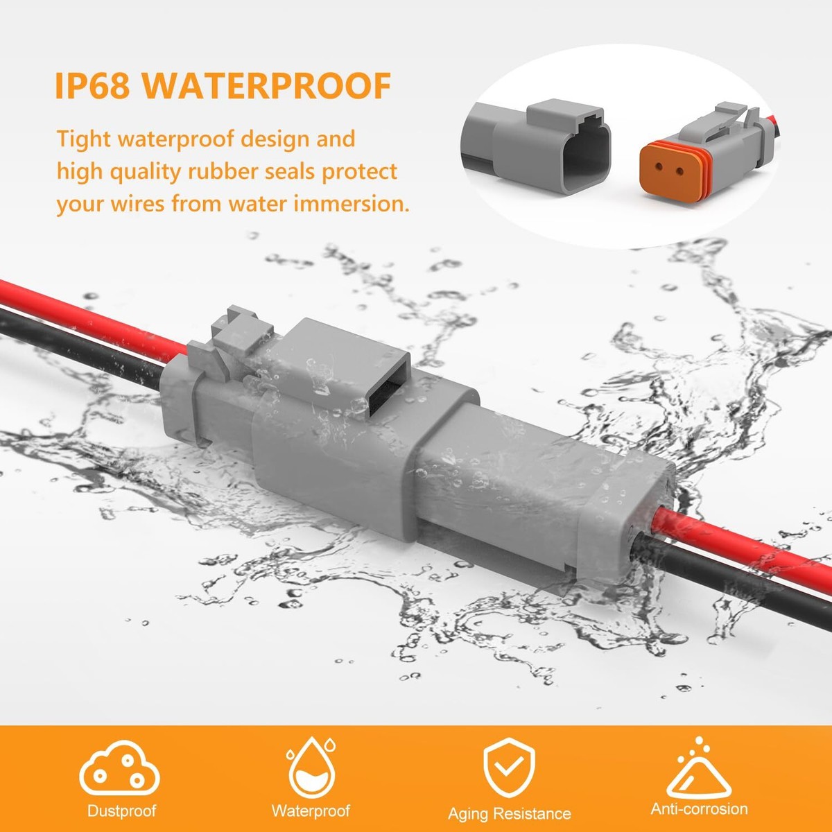 Kit Cablaggio Tedesco 16 AWG Connettori Elettrici Tedeschi 2 Poli - Kit 6 Pezzi, IP67 Impermeabile, 16 AWG Con Tubo Termoretraibile 2 Poli Impermeabili Ip67 - Foto 12