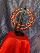 2.5' Black Red Orange Yellow Hoop Earrings