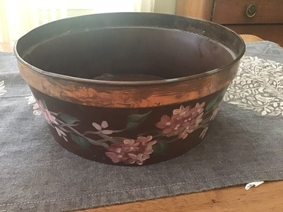 Vintage Tin Metal Painted Flower Container, 10.5  X 4.5 