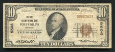 1929 $10 FORT COLLINS NATIONAL BANK FORT COLLINS, CO NATIONAL CURRENCY CH. #5503
