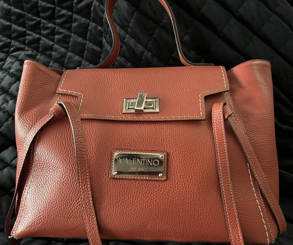 Bolso de Mano Mario Valentino Cuero Naranja Quemado a Mano Grande Cuero Foto 2 de 4