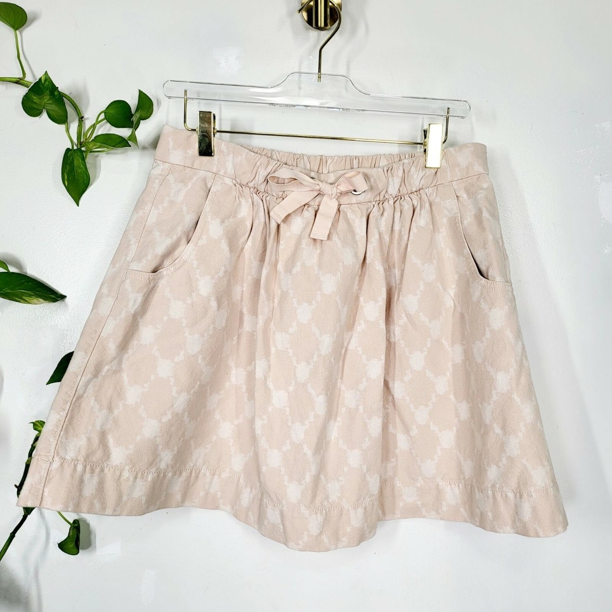 J CREW White Pink Tie Dye Flared Mini Skirt SMALL Drawstring Mid Rise  Stretch