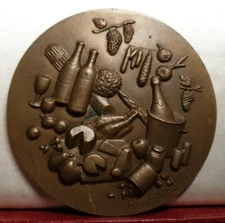 1977 large 77mm French gastronomy table medal bronze culinary by Renée Vautier