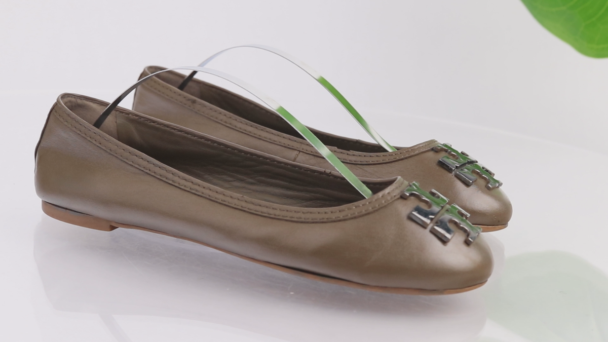 Tory Burch Womens Laura Ballet Flat Size 7 Taupe Brown Leather