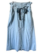 Vintage GAP Denim Skirt Modesty Belted Midi A Line Pocket Cotton Blue Y2K Size 6