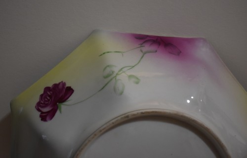 Antiguo Nippon Porcelana Cuenco Rosas Pintado a Mano Bordes Dorados - Picture 9 of 9