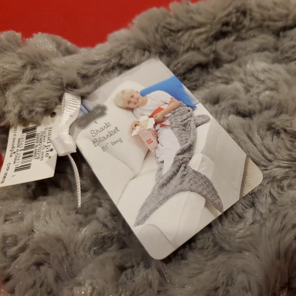 Shark Shaped Blanket for child  MudPie NWT, Gray & Red.  - Image 2 of 2