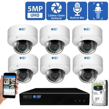 8 Channel NVR 6 x 5MP AI 2.8-12mm Varifocal Mic IP PoE Dome Security Camera 2TB