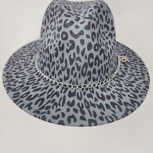 Steve Madden Fedora Hat Womens Leopard Logo Silver Chain Outdoors Hat Lined - Picture 2 of 10
