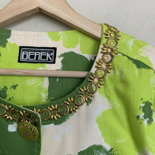 Berek 2 Jacket Green Multi Abstract Gold Tone Trim Buttons Snaps Pockets Size M - Picture 10 of 11