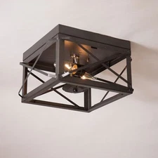Irvin's Tinware Double Ceiling Light With Folded Bars - Primitive Lighting - New