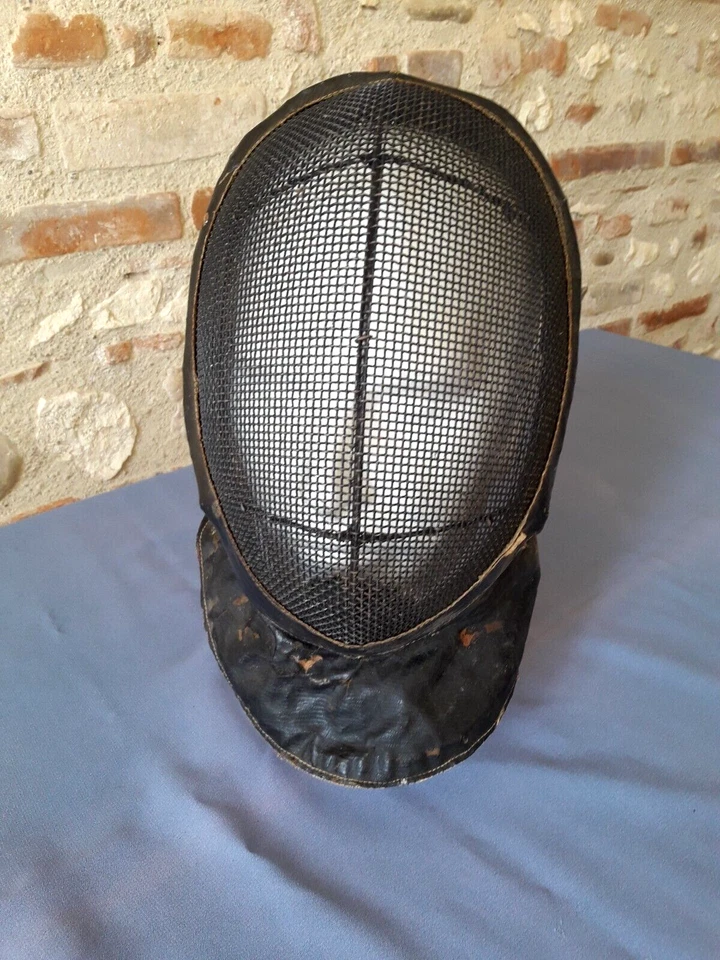 Ancien Masque Casque d'escrime fin XIXè métal moleskine & cuir Old fencing mask - Photo 2/4