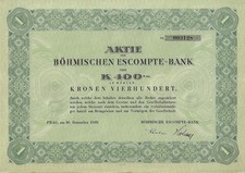 B&ouml;hmische Escompte Bank 1939 Prag V Praze Dresdner Bank Wien 400 Kronen