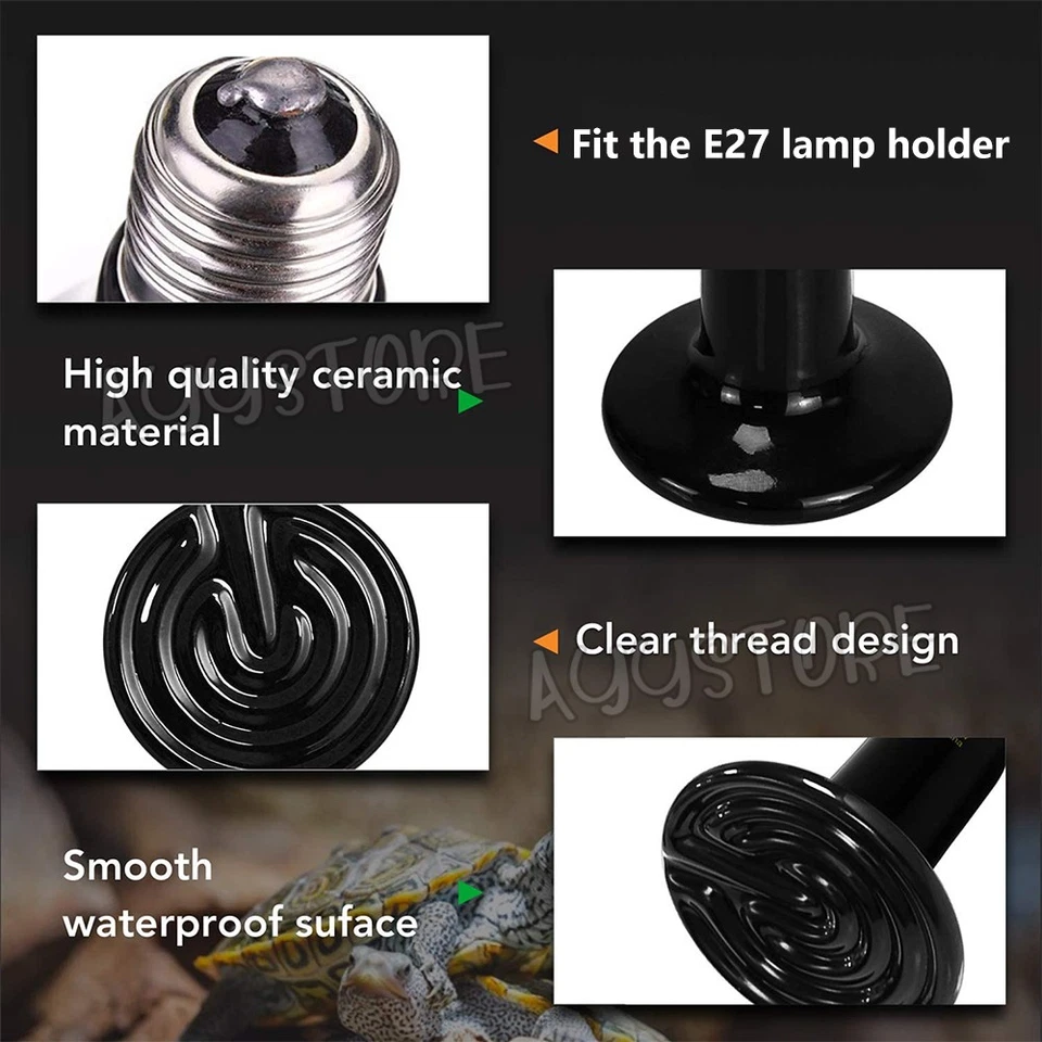 Infrared Ceramic Heat Lamp Bulb With Holder For Reptile Pet Chicken Brooder - image 3 of 4