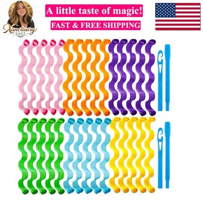 30 Pieces Heatless Waves Curlers Spiral Curls Styling Kit No Heat Hair Waver ...