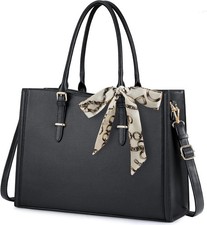 15.6 Inch Waterproof Laptop Tote Bag Leather Work Briefcase Black Handbag Case