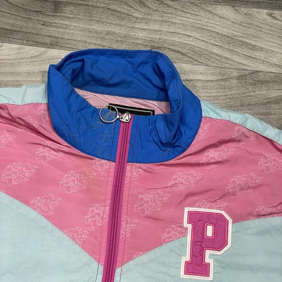 Pink Dolphin Mr Positive Windbreaker Jacket Mens Large Pink Blue Full Zip Coat - Image 3 of 4