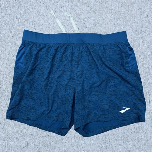 Brooks Running Sherpa Shorts Blue Lined Athletic Workout 5" Men's Large