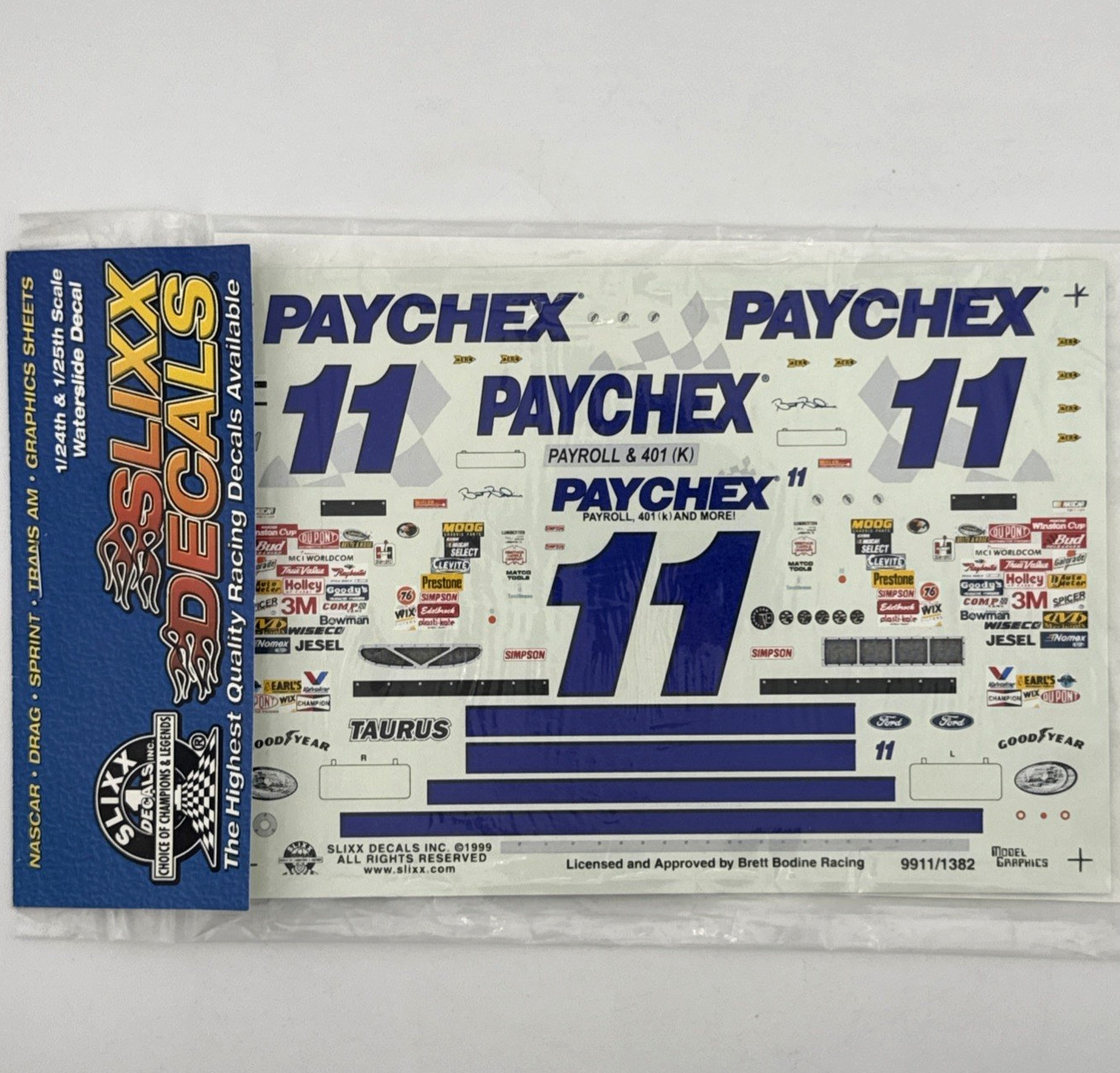 Slixx 1382 #11 Paychex 1999-Brett Bodine Nascar decal