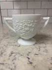 VTG Indiana Glass 'Orange Blossom' pattern milk glass open sugar bowl.