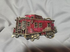RED CABOOSE RAILROAD BRASS BELT BUCKLE COPYWRIGHT 1979.