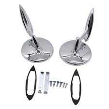 Round Bowtie Outside Rearview Mirrors Ribbed Base Compatible With Chevy 1963