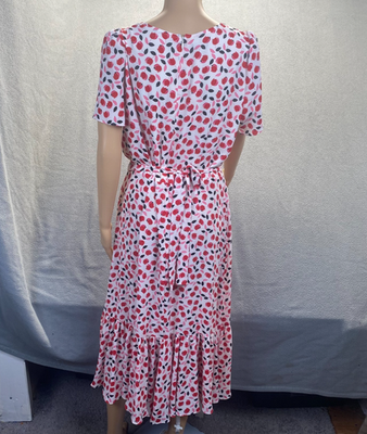 Talbots Midi Dress 12 Faux Wrap Floral Red Tulip Cottagecore Boho V-Neck  Chiffon | eBay