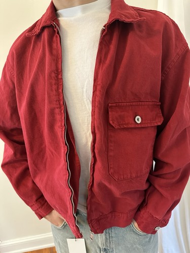 Zara Red Demin Men’s Teen Jacket Coat Full Zipper Collared Size Small