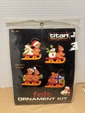Titan Needlecraft 401 Felt Ornament Kit Set of 4 Teddy Bears/Sleds - New