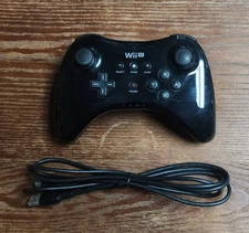 Nintendo Wii U Pro Controller Black WUP-005 Wireless - Tested - With USB Cable