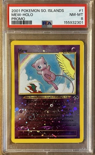 Pokemon TCG Mew 1/18 Southern Islands Reverse Holo Unlimited PSA 8 NM-MT + Swirl