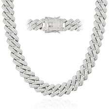 Mens Cuban Link Chain Miami Cuban Necklace 18K Gold Silver Chain Diamond Cut ...